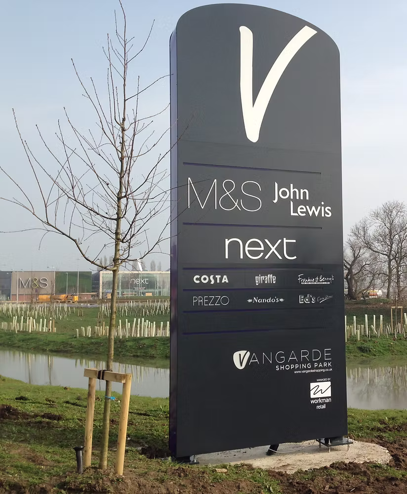 Totem sign in a commercial complex